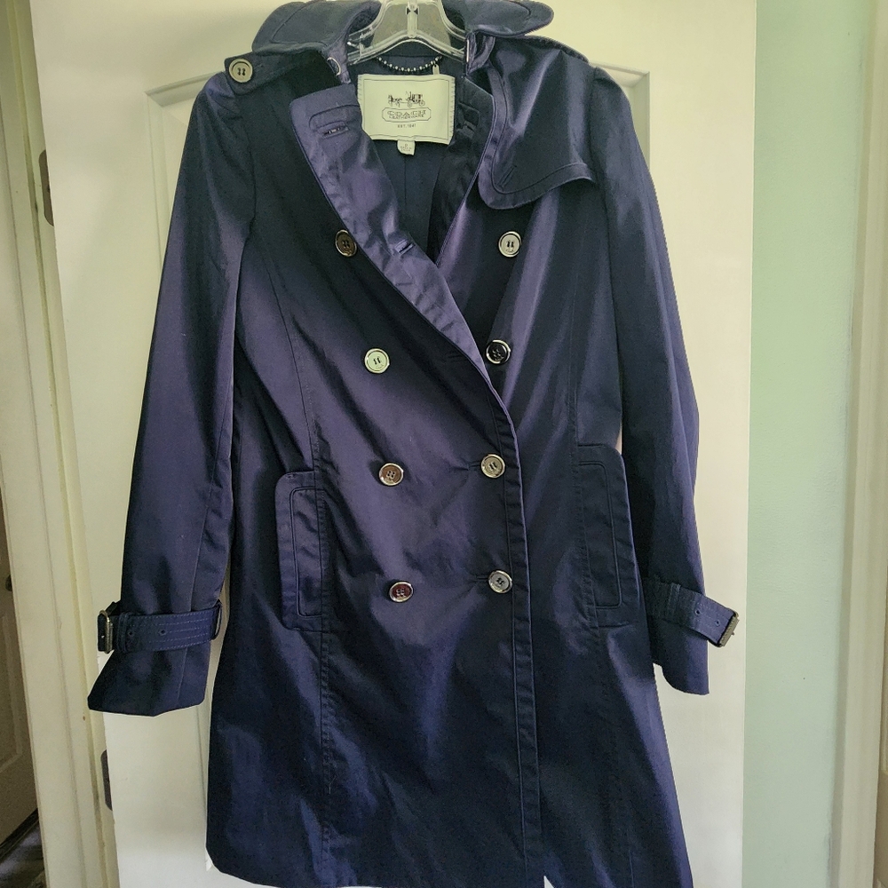 Coach Blue Trench Coat Double Brested, No Belt